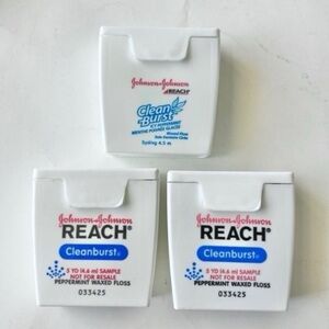 Lot 3 Vintage Johnson & Johnson Reach Cleanburst Icy Peppermint Waxed Floss 5 YD
